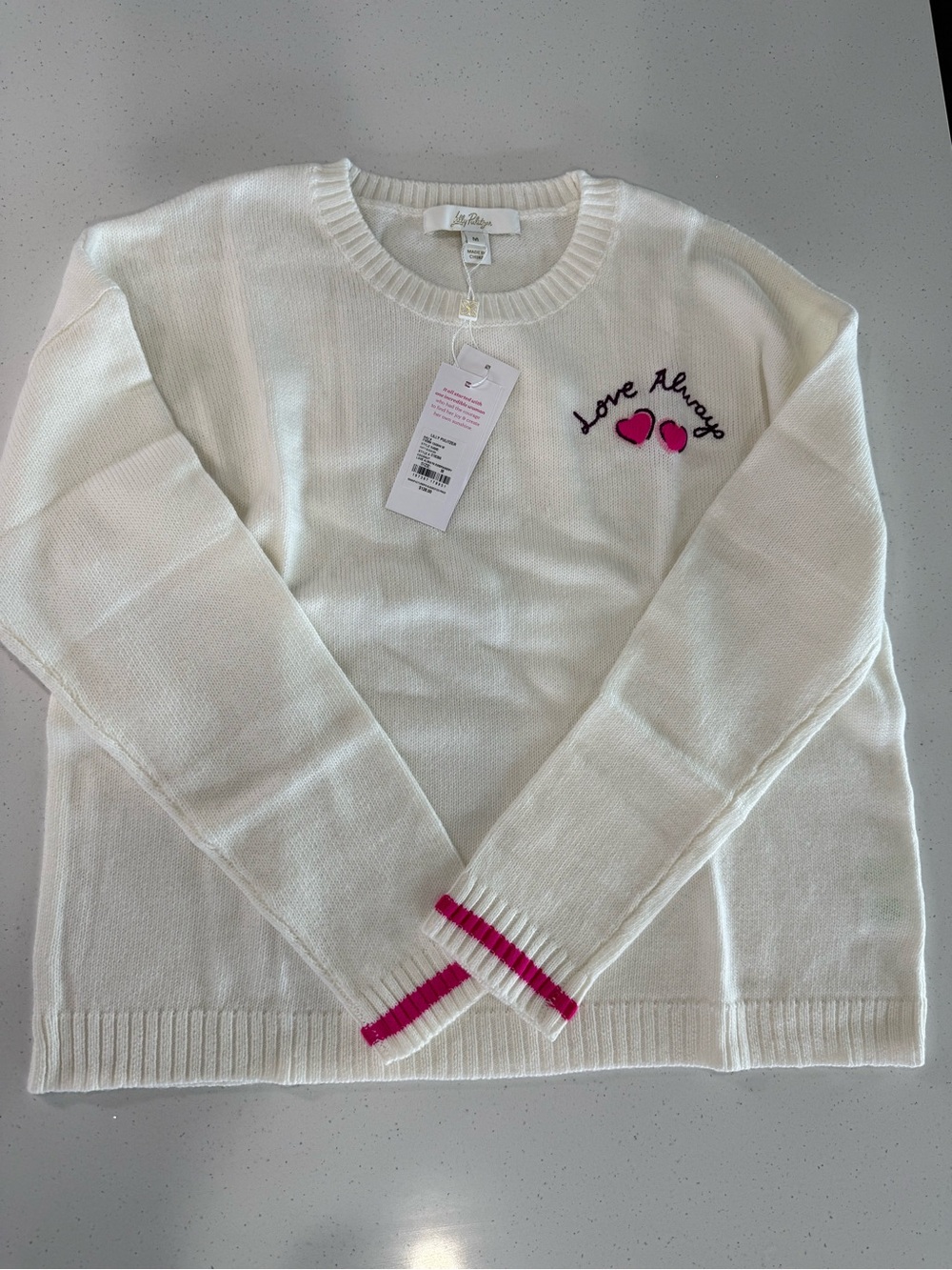 Lilly Pulitzer Coconut ‘Love Always' Crewneck Sweater with Pink Heart Detail